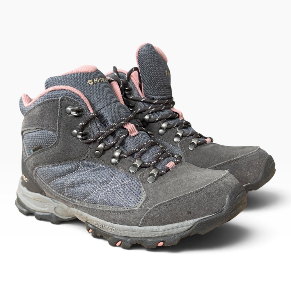 Hi-Tec Oregon II Mid WP Grey Pink Suede Hiking Boots Womens 8.5 0003405-051